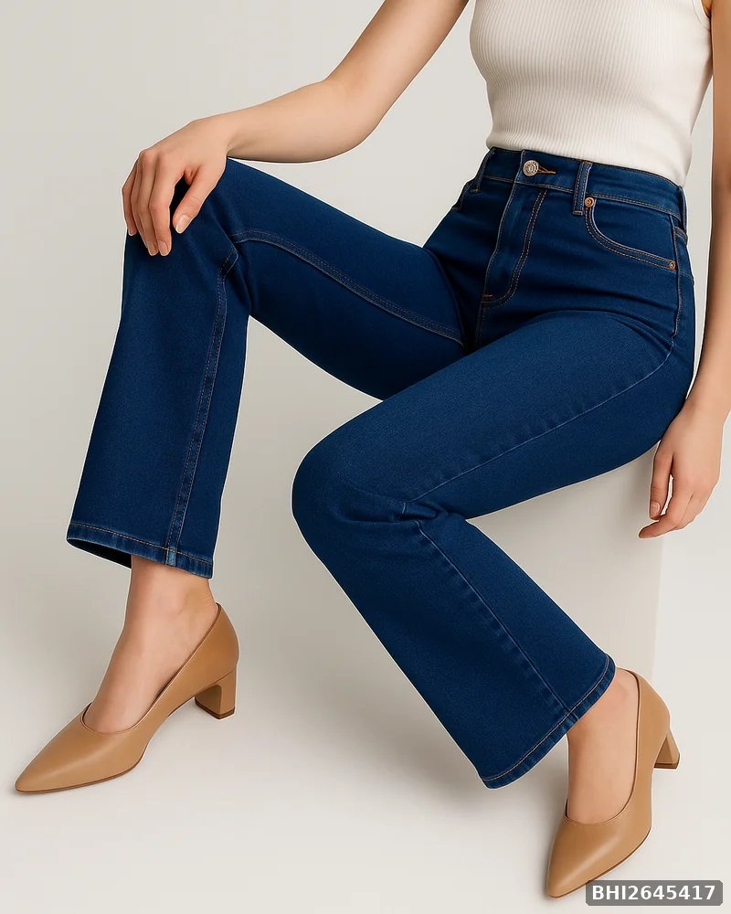 Jeans Straight Fit de Tiro Alto en Mezclilla Azul Media para Mujer - vista 12