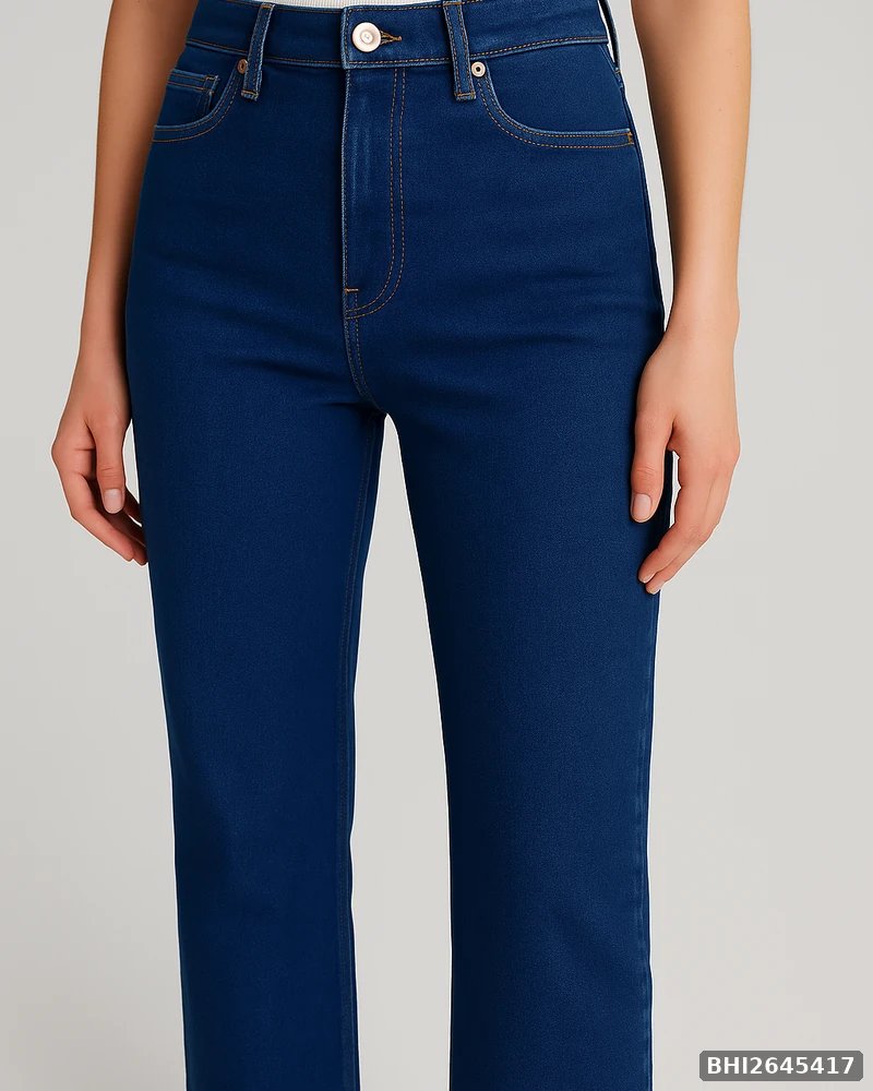 Jeans Straight Fit de Tiro Alto en Mezclilla Azul Media para Mujer - vista 13