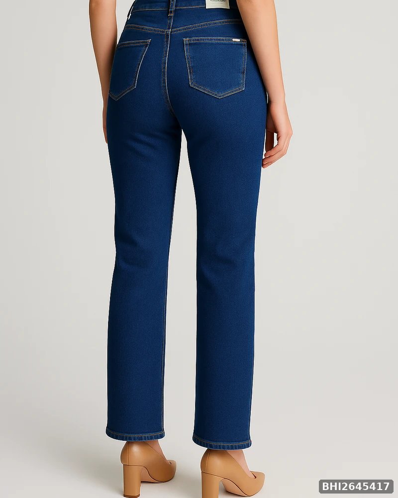 Jeans Straight Fit de Tiro Alto en Mezclilla Azul Media para Mujer - vista 14