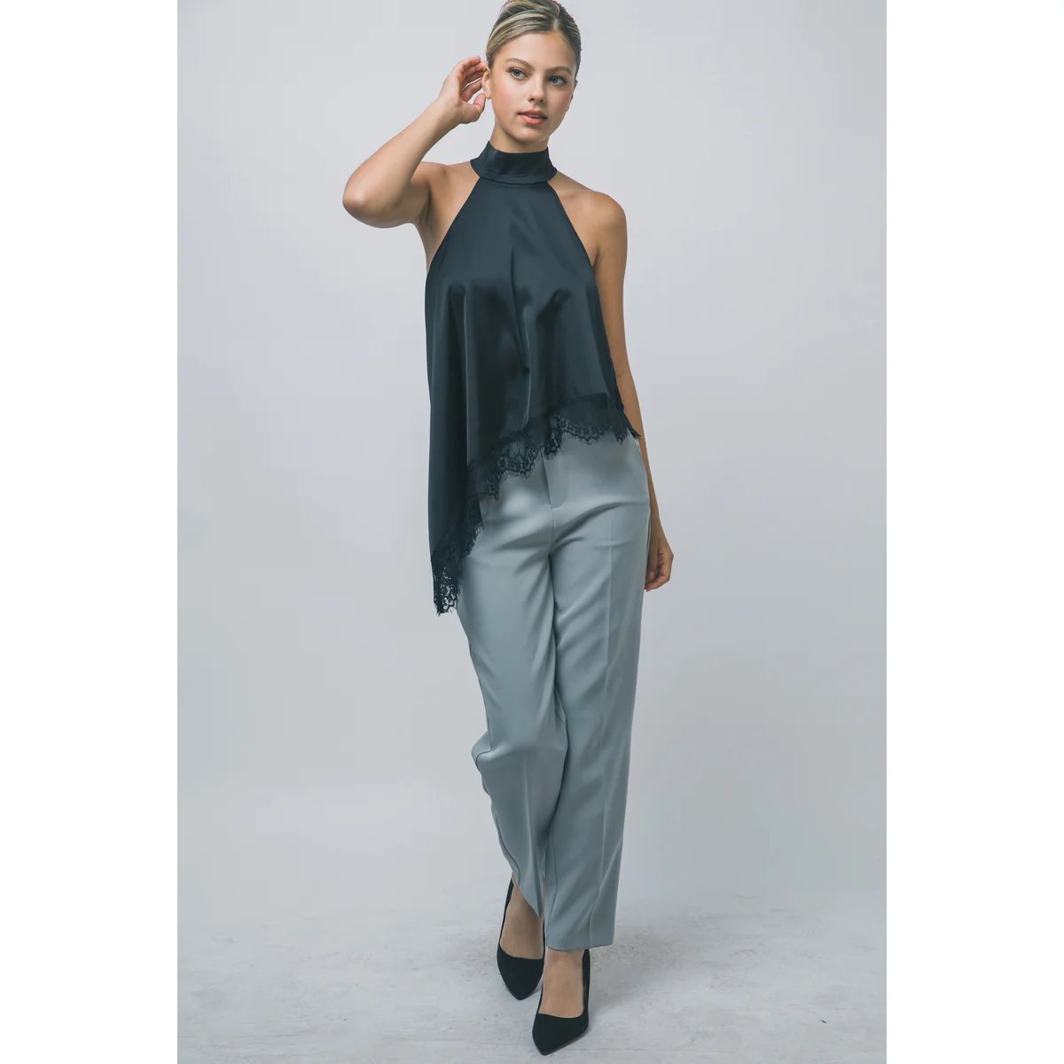 Blusa Satinada con Encaje Floral Bordado en Rojo Vino para Mujer - vista 6