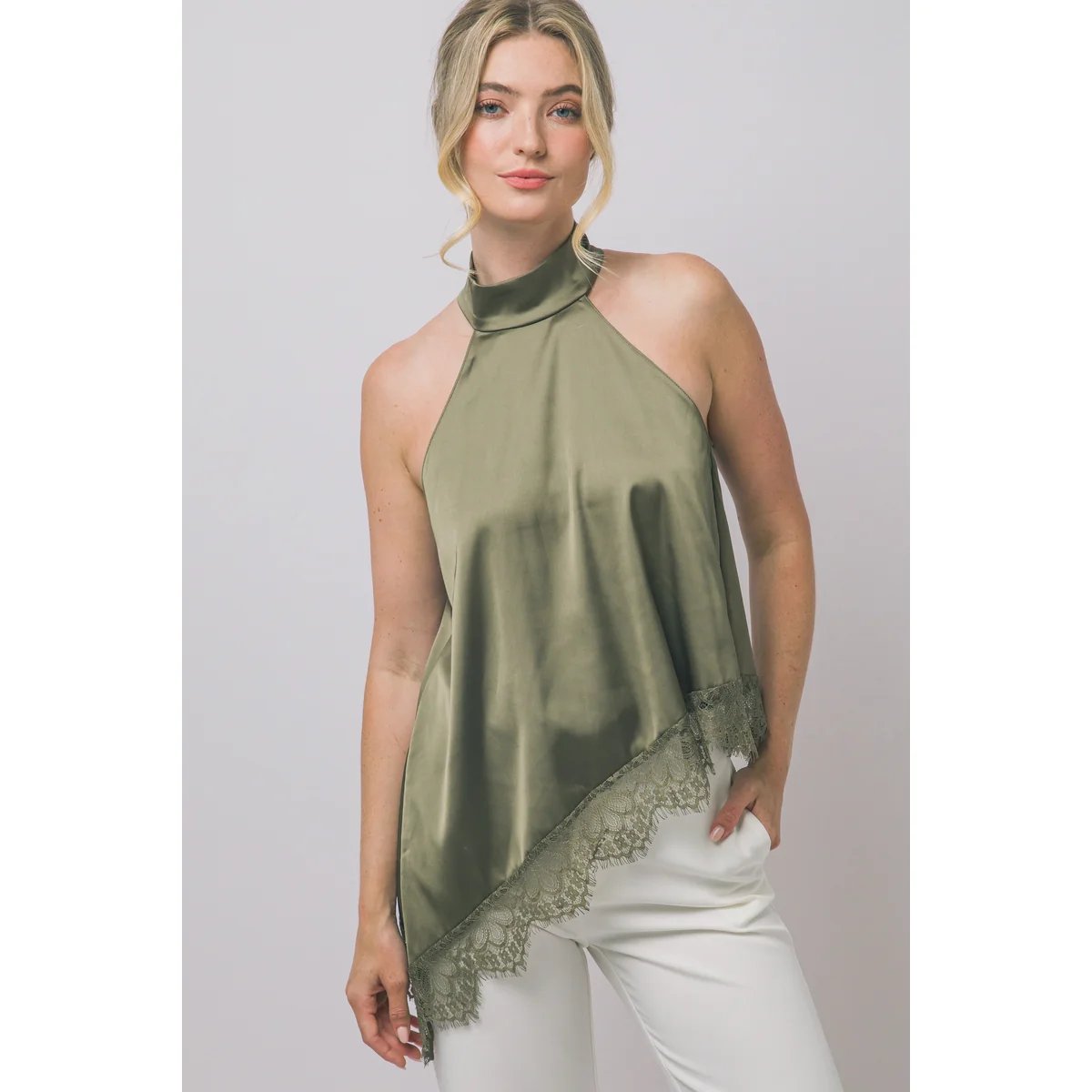 Blusa Satinada con Encaje Floral Bordado en Rojo Vino para Mujer - vista 12