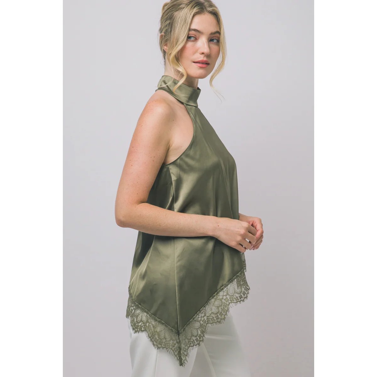 Blusa Satinada con Encaje Floral Bordado en Rojo Vino para Mujer - vista 13