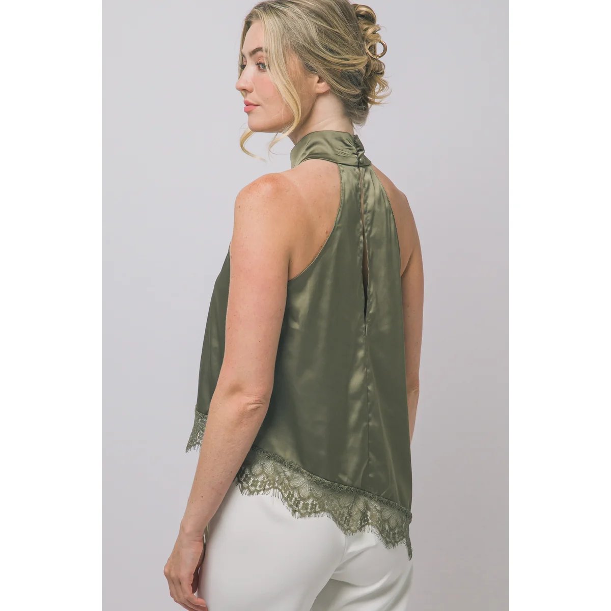 Blusa Satinada con Encaje Floral Bordado en Rojo Vino para Mujer - vista 14