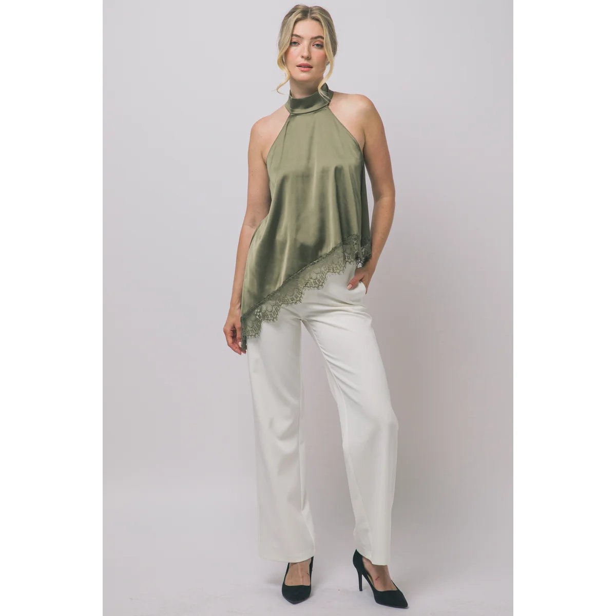 Blusa Satinada con Encaje Floral Bordado en Rojo Vino para Mujer - vista 15