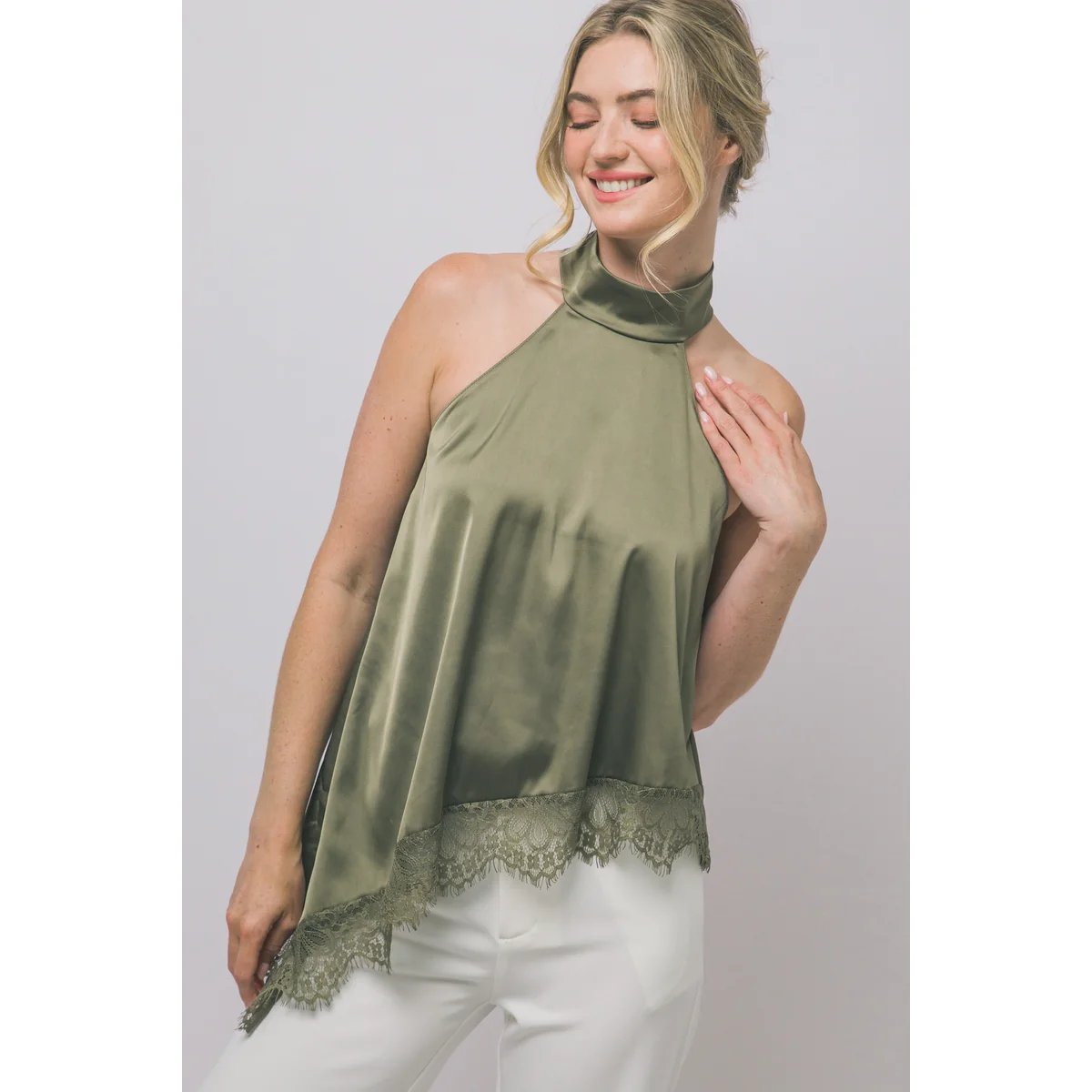 Blusa Satinada con Encaje Floral Bordado en Rojo Vino para Mujer - vista 16