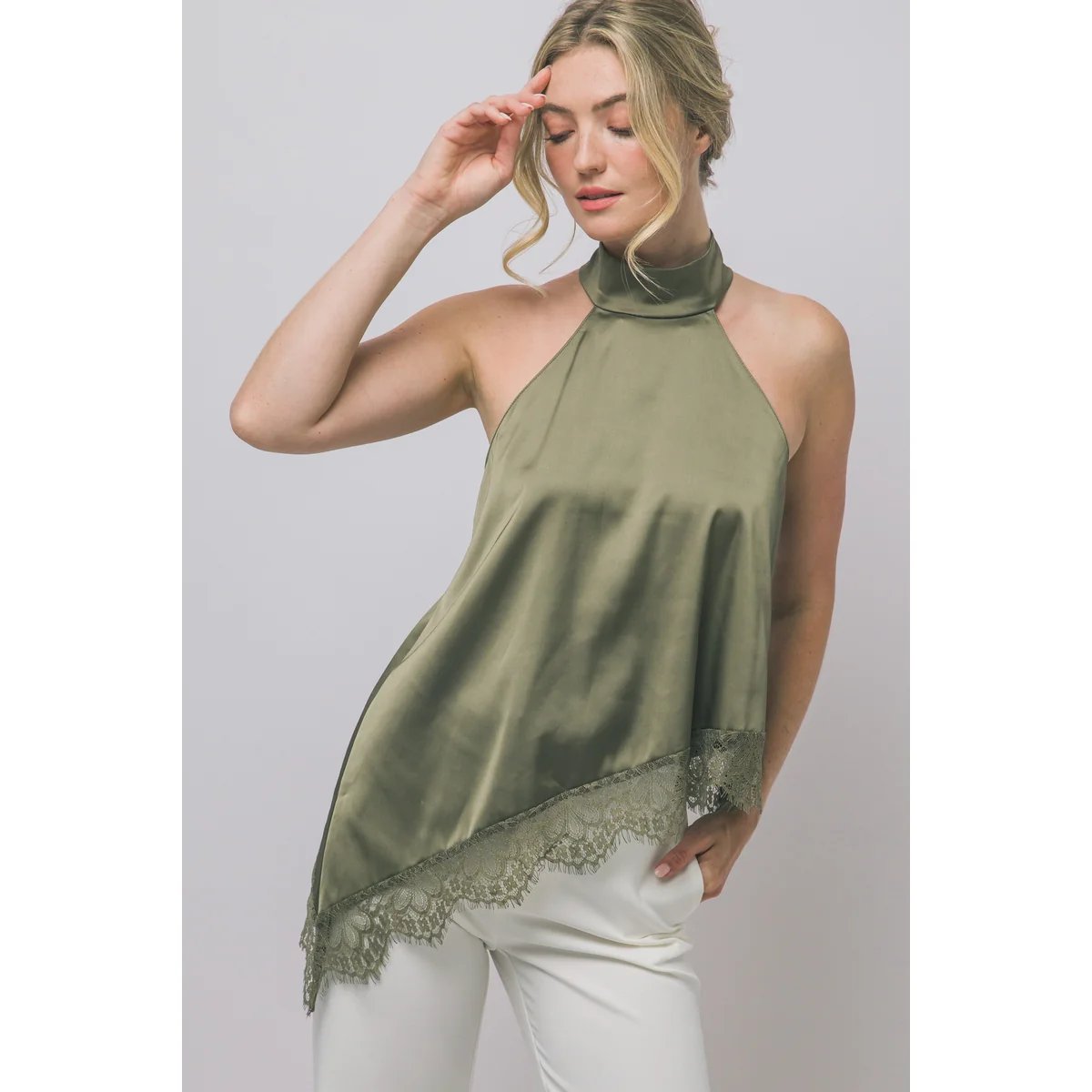 Blusa Satinada con Encaje Floral Bordado en Rojo Vino para Mujer - vista 17