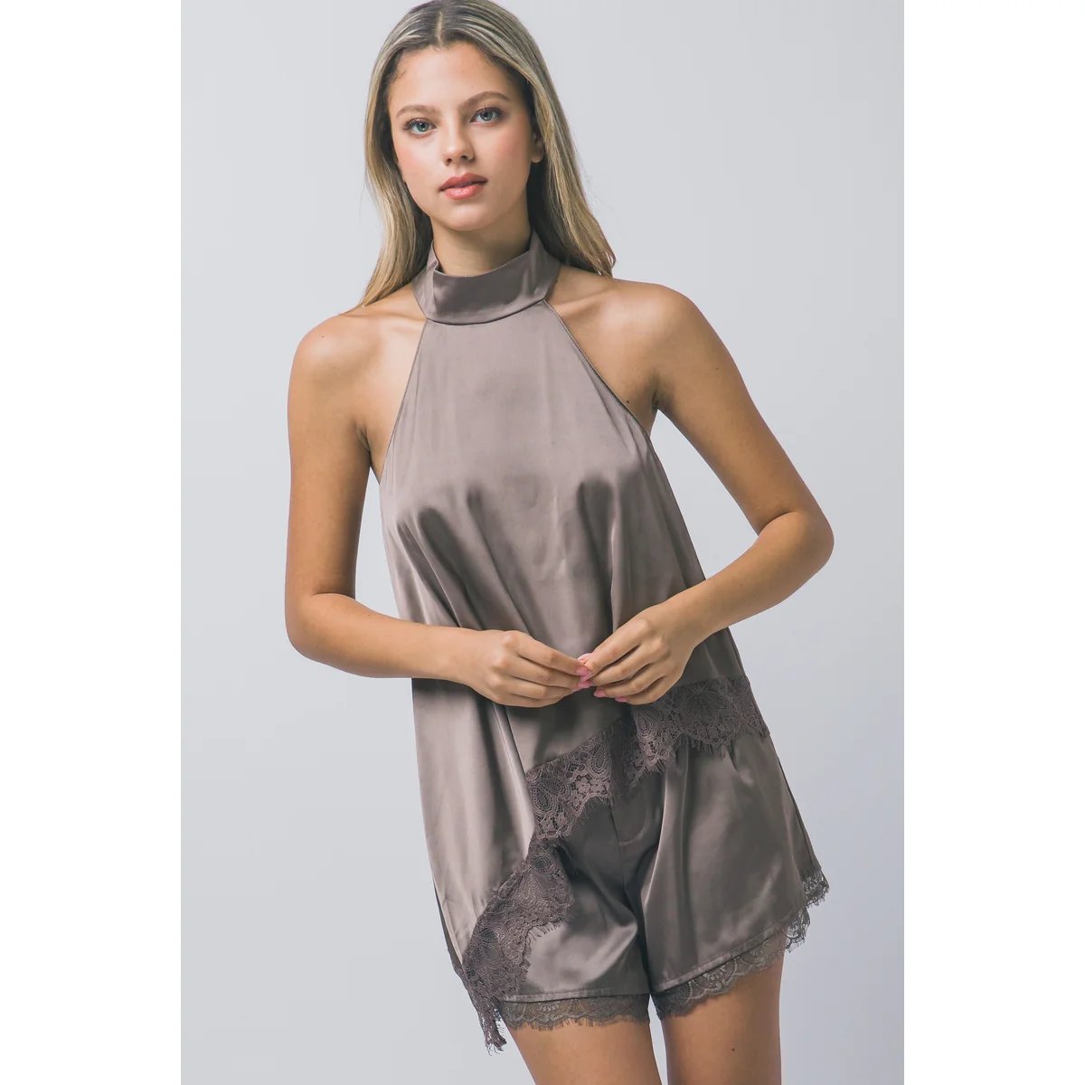 Blusa Satinada con Encaje Floral Bordado en Rojo Vino para Mujer - vista 32