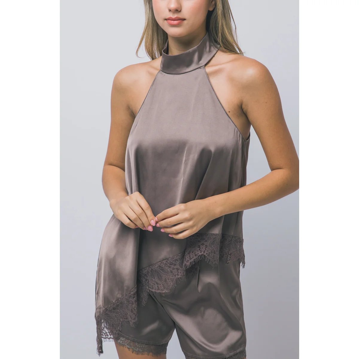 Blusa Satinada con Encaje Floral Bordado en Rojo Vino para Mujer - vista 34