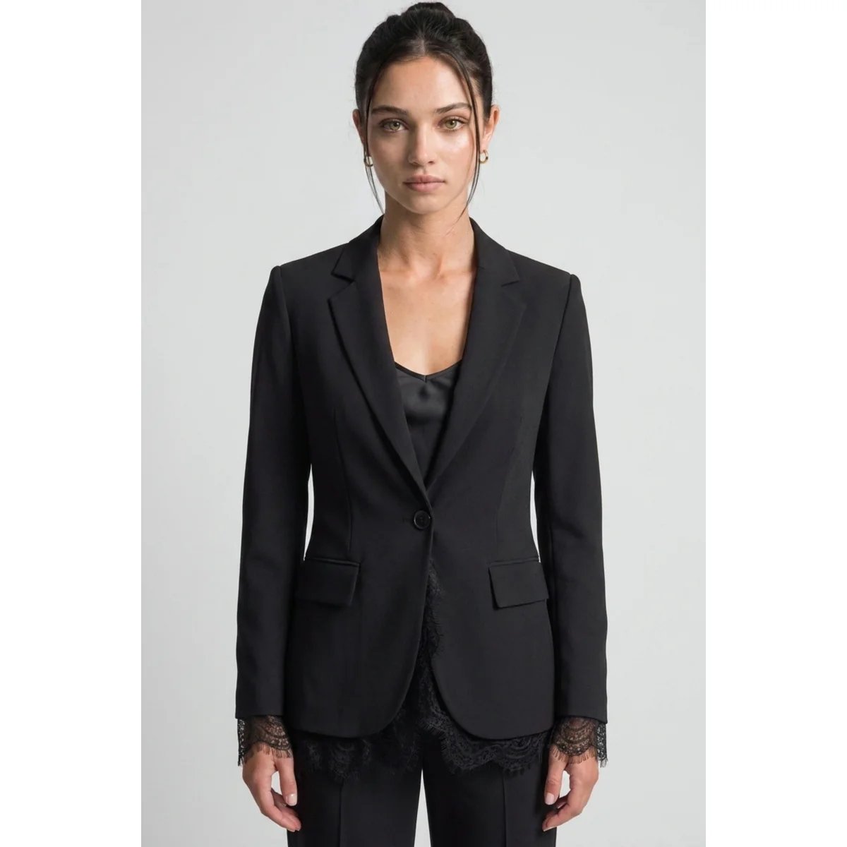 Blazer Rosa Claro con Detalles de Encaje Estilo Elegante para Mujer - vista 3