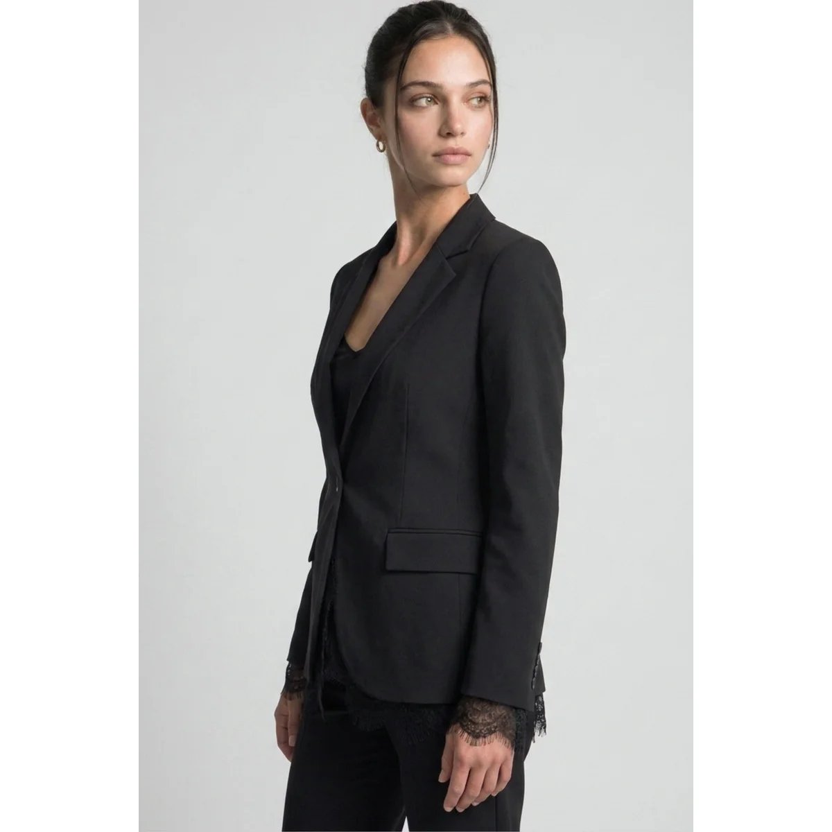 Blazer Rosa Claro con Detalles de Encaje Estilo Elegante para Mujer - vista 4