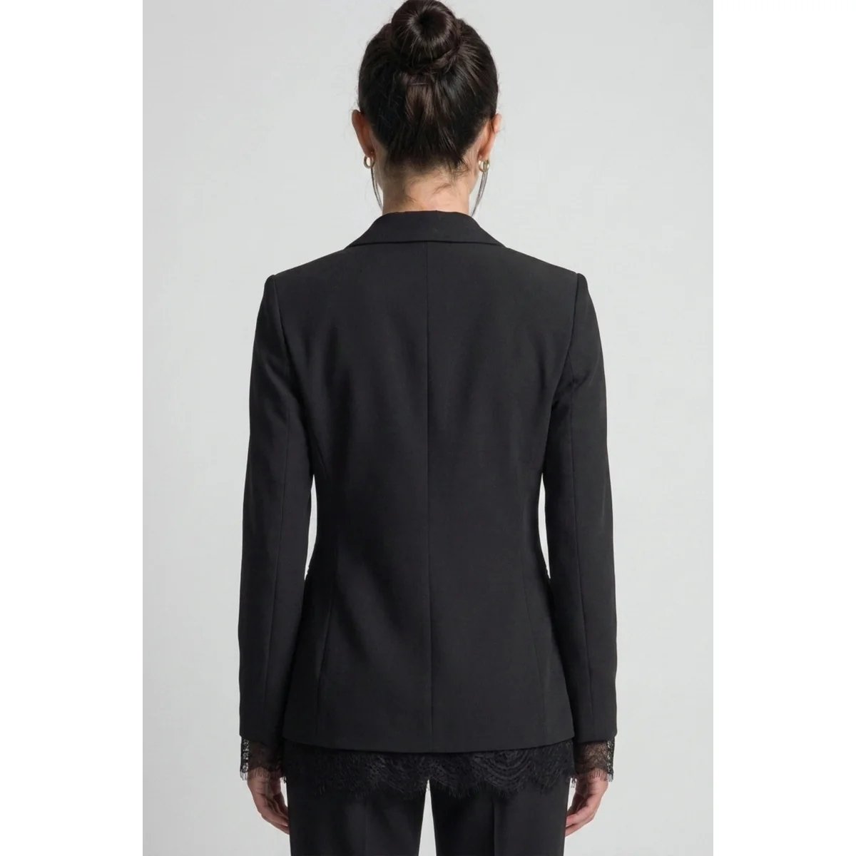Blazer Rosa Claro con Detalles de Encaje Estilo Elegante para Mujer - vista 5
