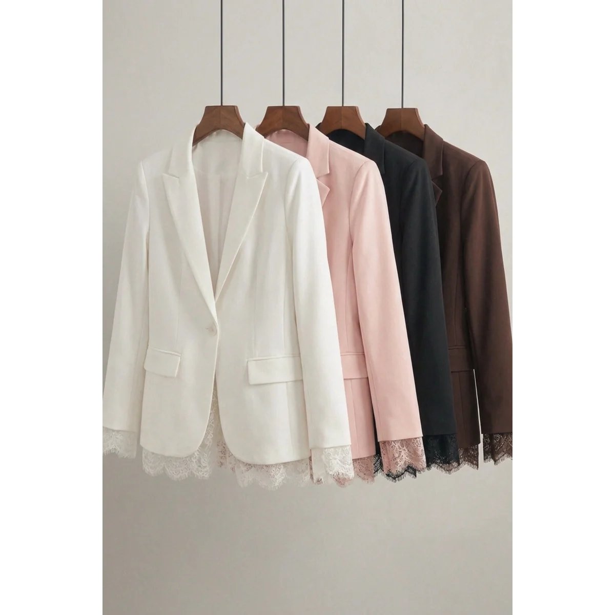 Blazer Rosa Claro con Detalles de Encaje Estilo Elegante para Mujer - vista 8