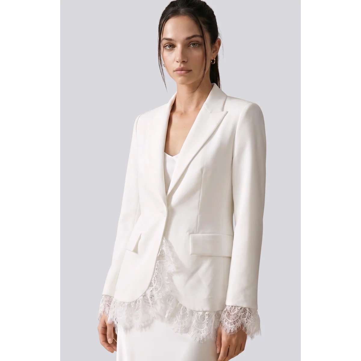 Blazer Rosa Claro con Detalles de Encaje Estilo Elegante para Mujer - vista 9