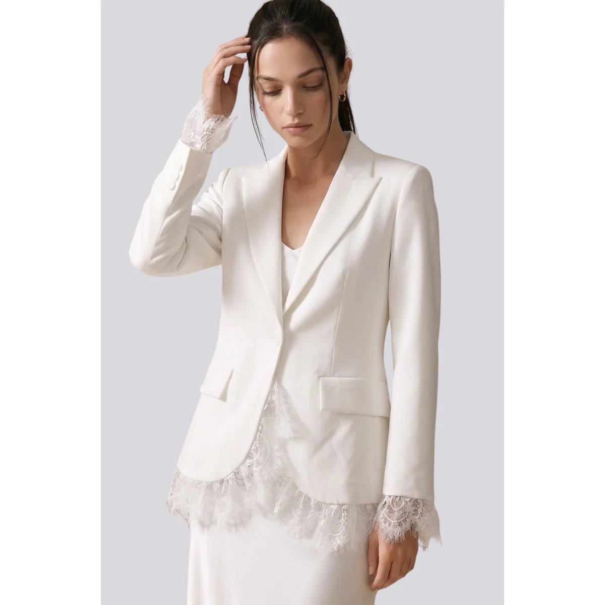Blazer Rosa Claro con Detalles de Encaje Estilo Elegante para Mujer - vista 10