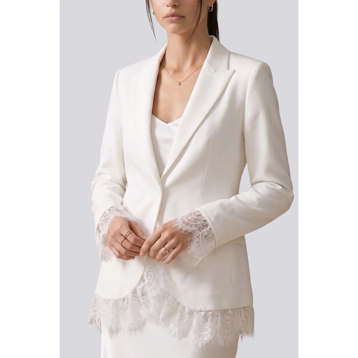 Blazer Rosa Claro con Detalles de Encaje Estilo Elegante para Mujer - vista 12