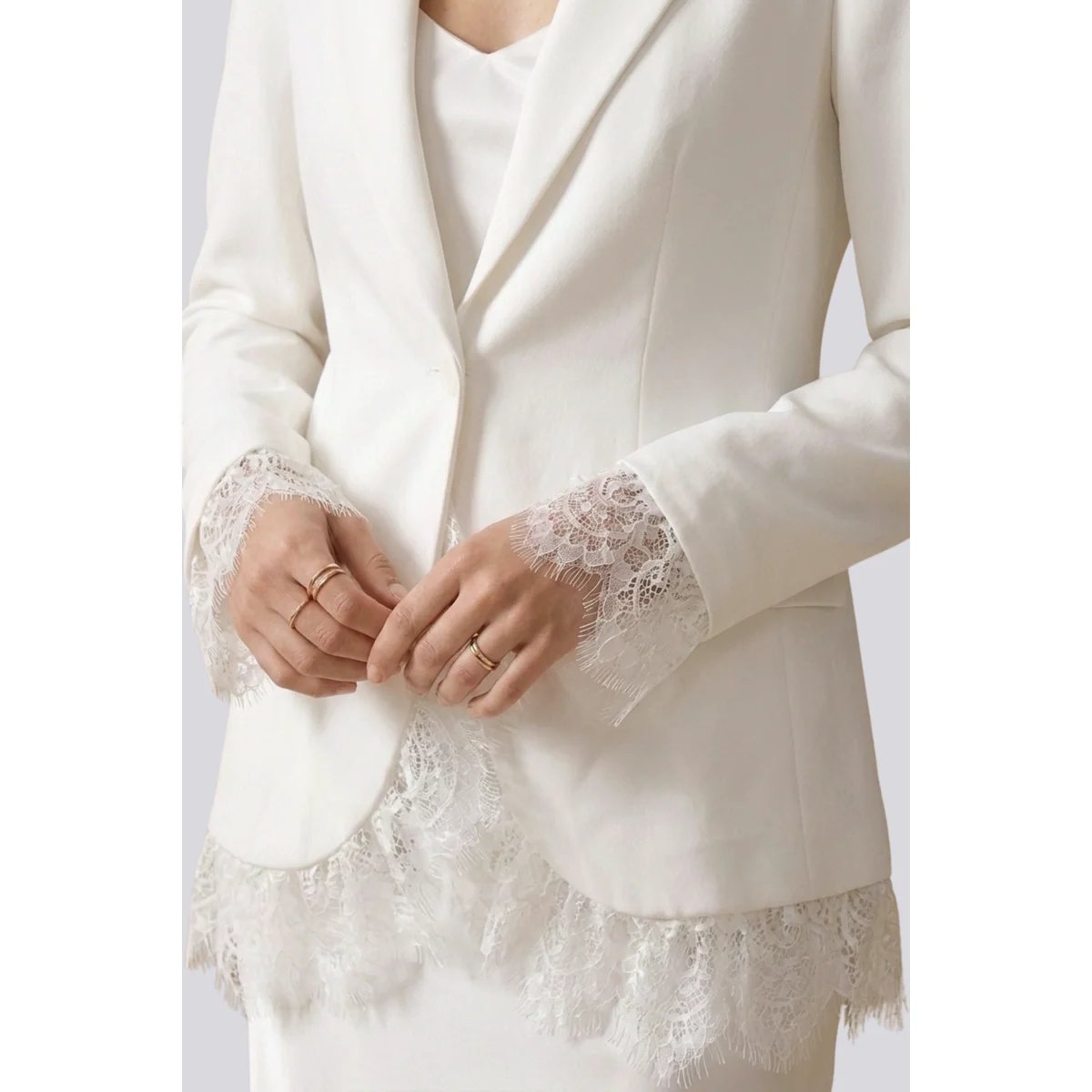 Blazer Rosa Claro con Detalles de Encaje Estilo Elegante para Mujer - vista 13