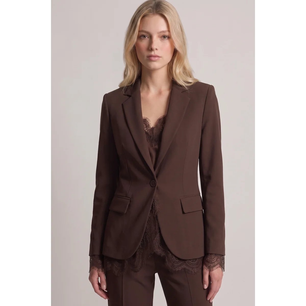 Blazer Rosa Claro con Detalles de Encaje Estilo Elegante para Mujer - vista 16