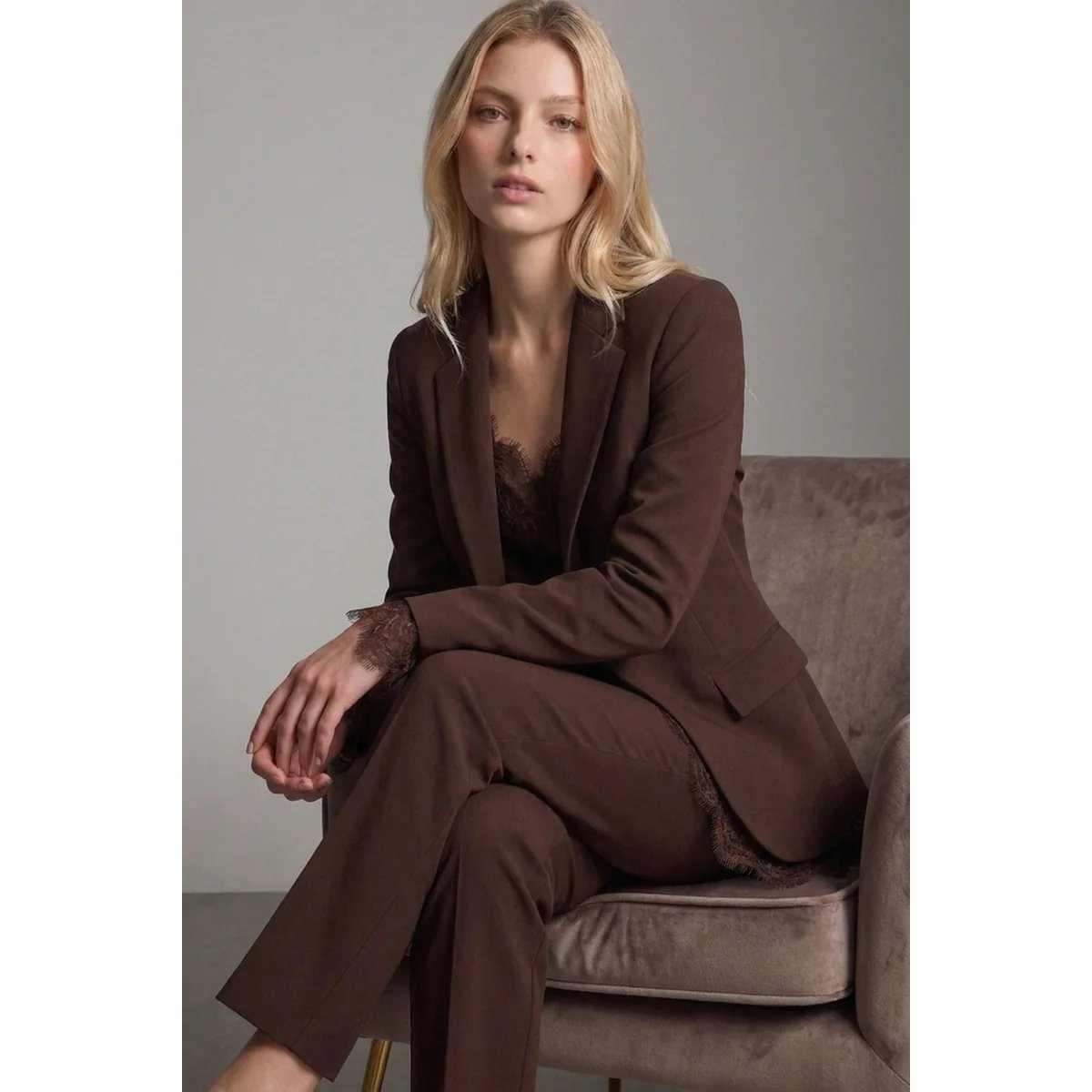 Blazer Rosa Claro con Detalles de Encaje Estilo Elegante para Mujer - vista 23