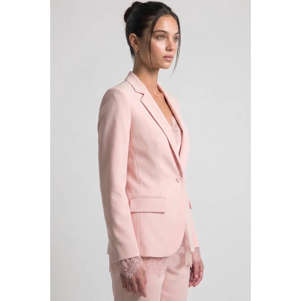 Blazer Rosa Claro con Detalles de Encaje Estilo Elegante para Mujer - vista 25