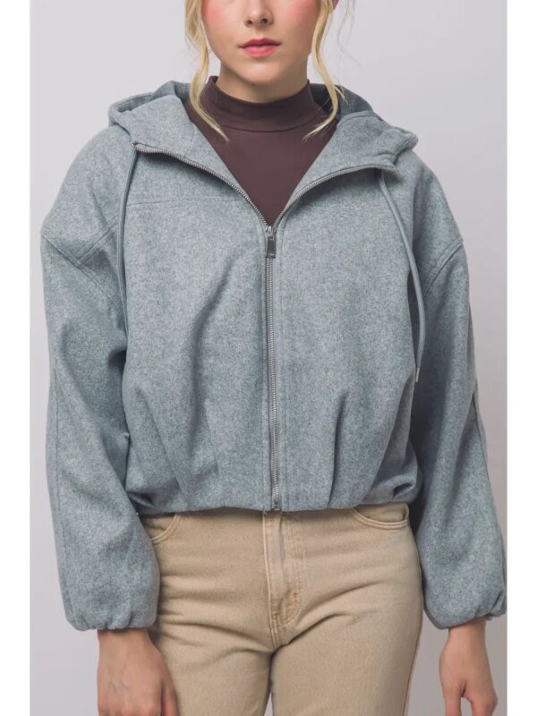 Sudadera con Capucha Cropped de Lana Gris para Mujer
