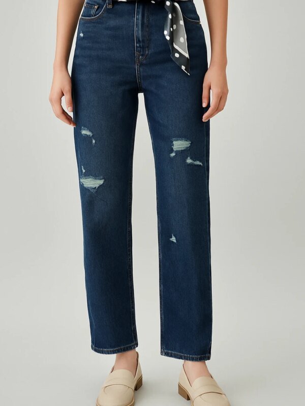 Jeans Wide Leg de Tiro Alto con Roturas para Mujer