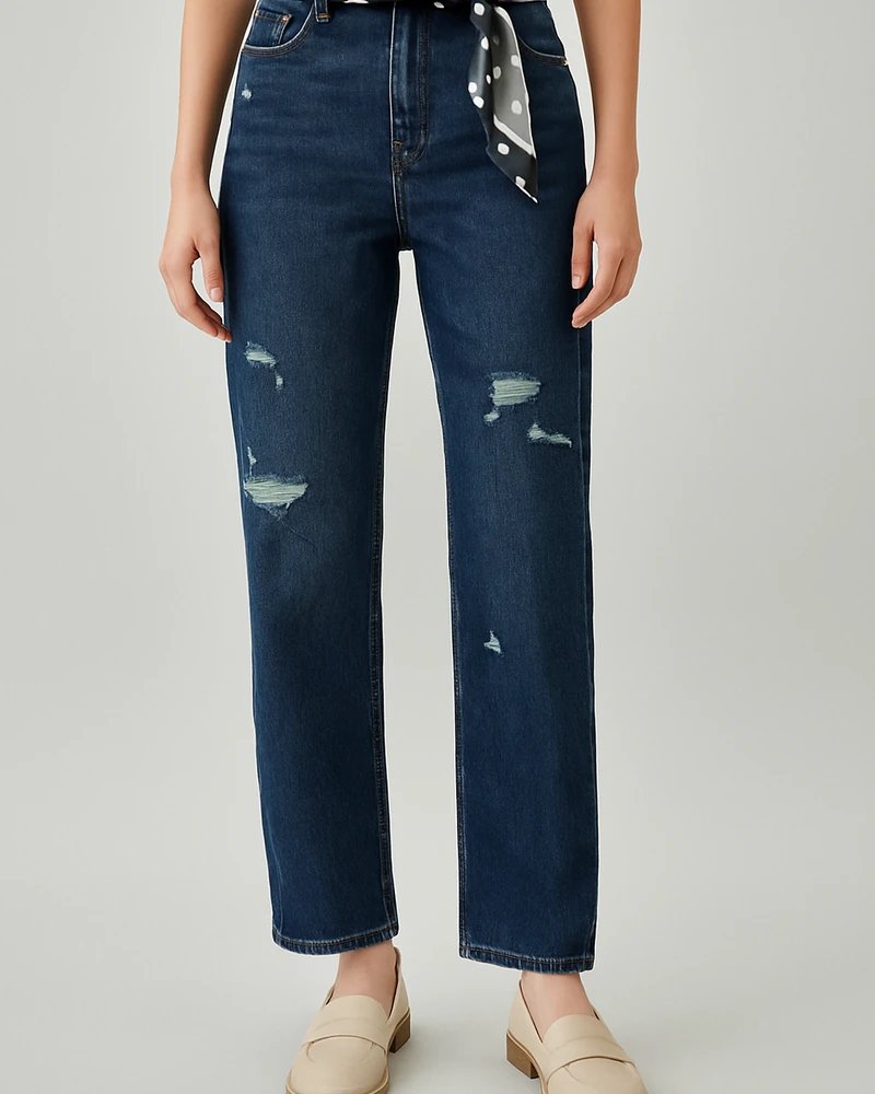 Jeans Wide Leg de Tiro Alto con Roturas para Mujer