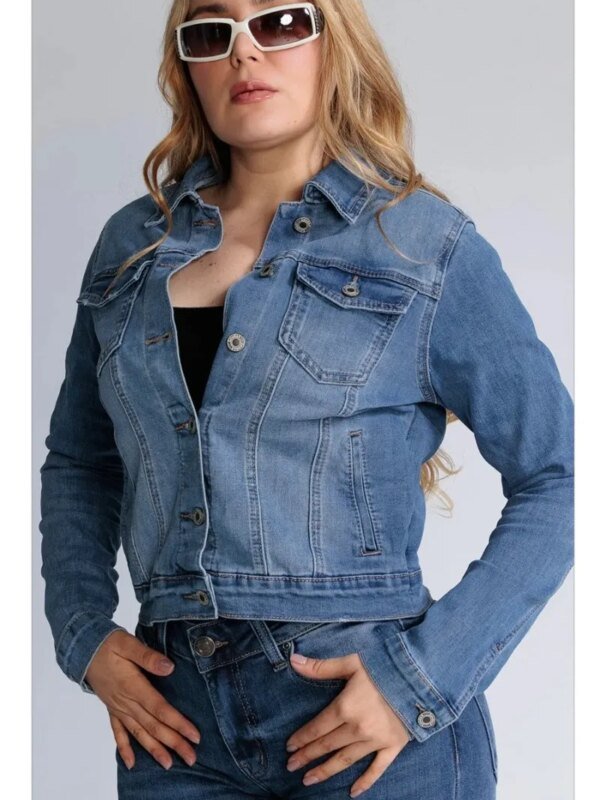 Chamarra de Mezclilla Cropped Estilo Vintage para Mujer Tallas Plus
