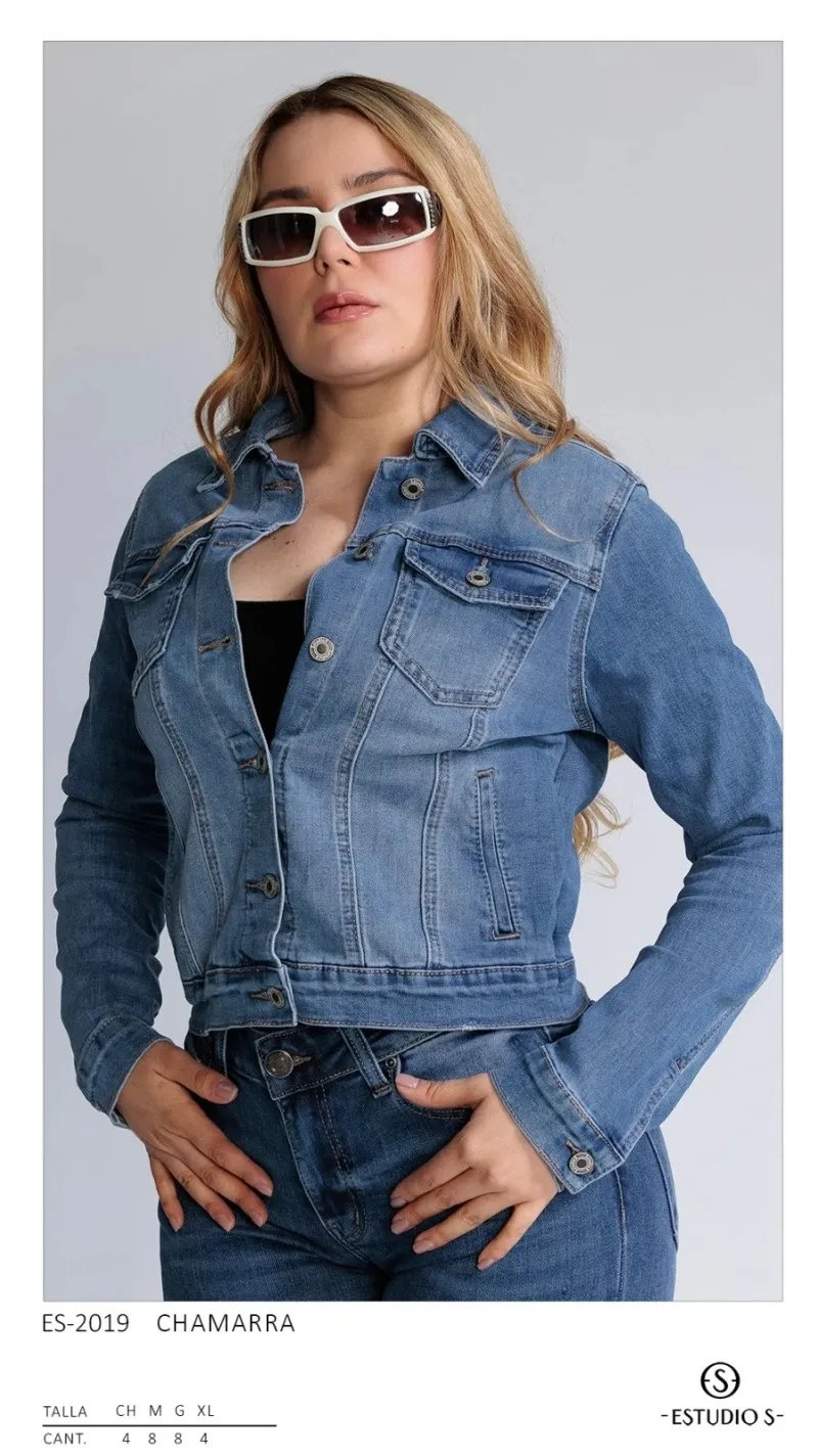 Chamarra de Mezclilla Cropped Estilo Vintage para Mujer Tallas Plus