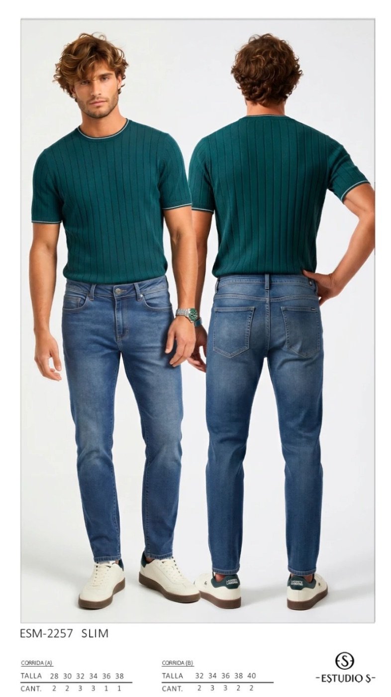 Pantalón Slim Fit de Mezclilla Azul Medio para Hombre