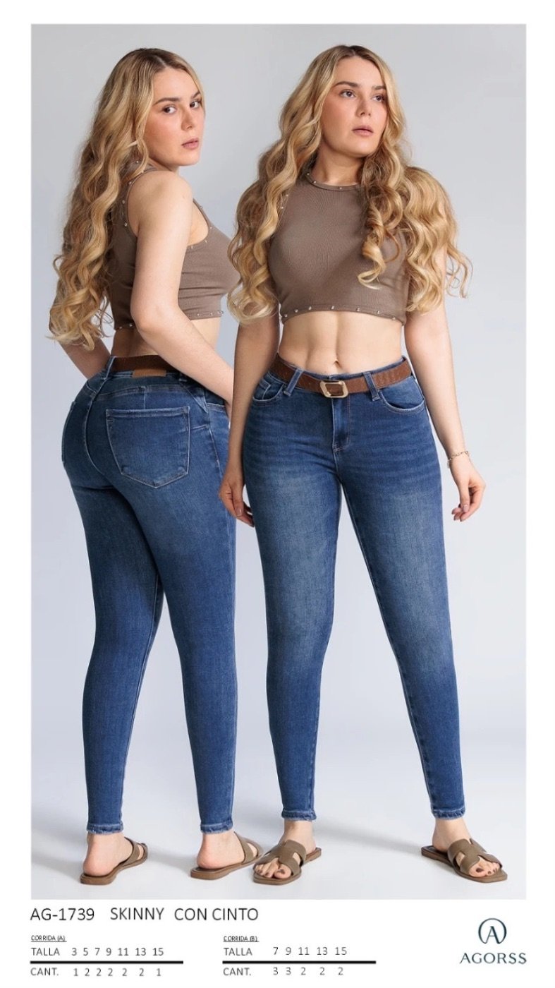 Pantalon Skinny de Mezclilla con Cinto para Mujer