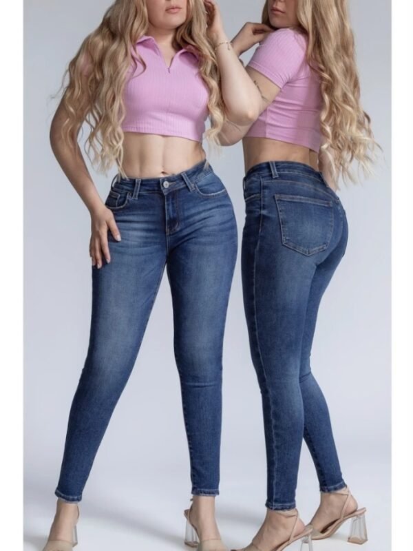 Jeans Skinny de Mezclilla Azul Oscuro Tiro Alto para Mujer