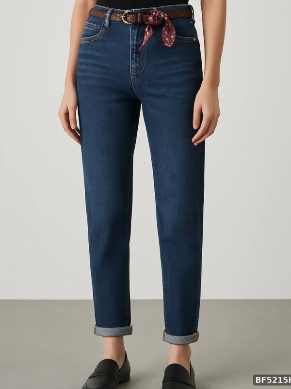 Jeans Mom Fit de Tiro Alto en Mezclilla Azul Oscura para Mujer