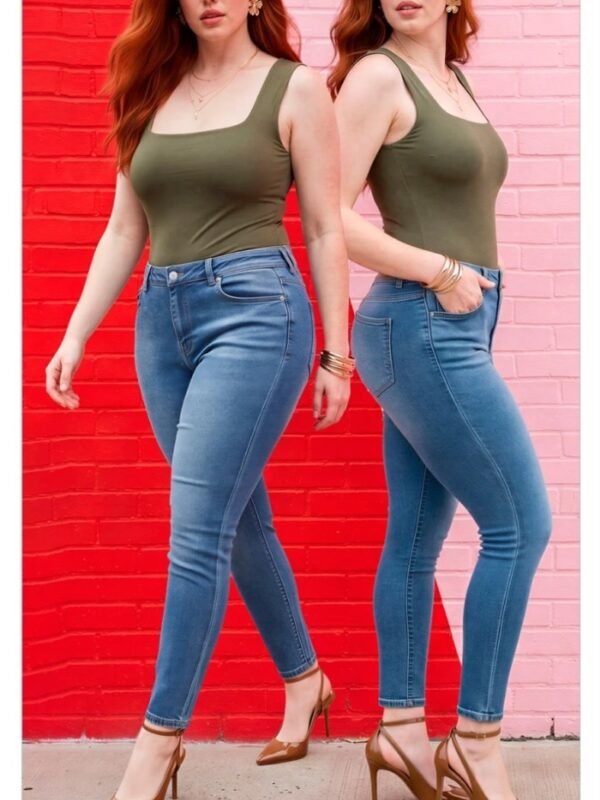 Pantalon Skinny Plus Size de Mezclilla Azul Medio para Mujer