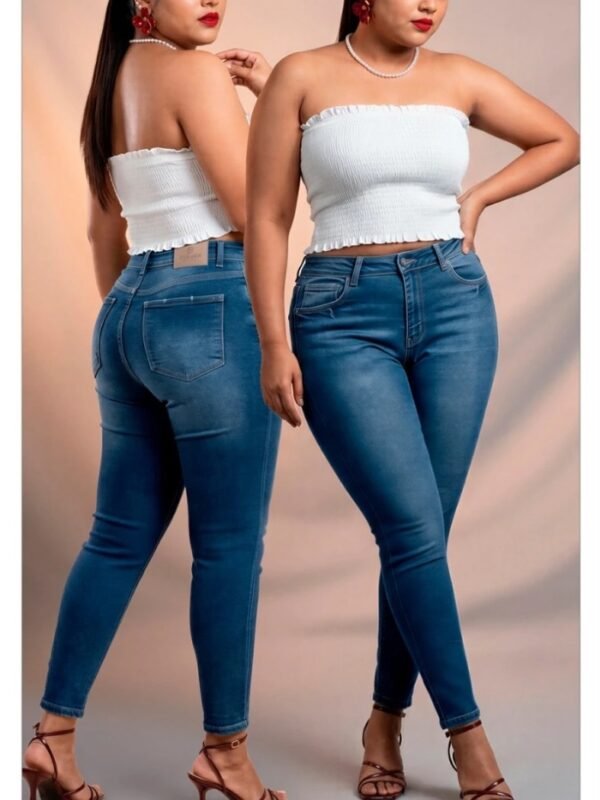 Pantalon Skinny Plus Size de Mezclilla Azul Medio para Mujer