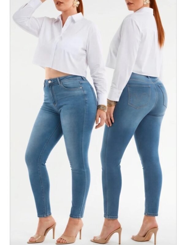 Pantalon Skinny Plus Size de Mezclilla Azul Claro para Mujer