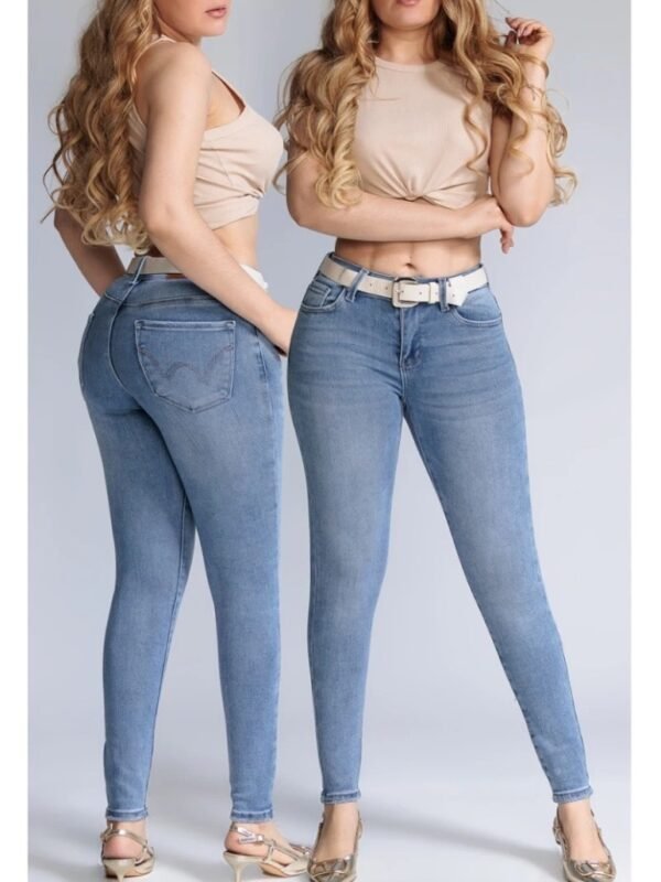 Pantalon Skinny de Mezclilla Clara con Cinto para Mujer