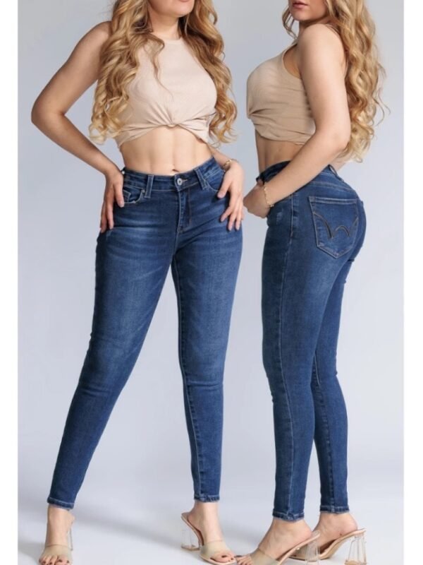 Pantalon Skinny de Mezclilla Azul Oscuro Levanta Cola para Mujer