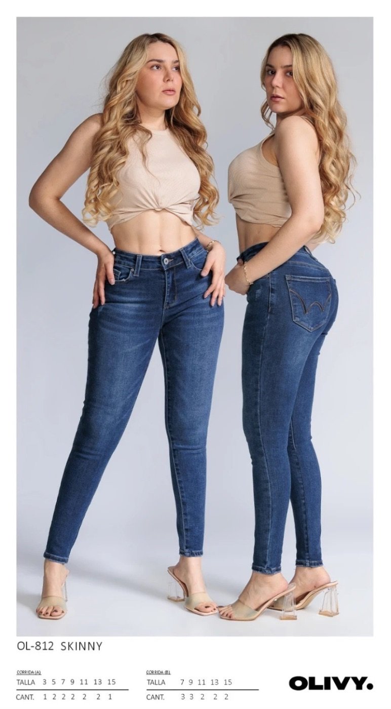 Pantalon Skinny de Mezclilla Azul Oscuro Levanta Cola para Mujer