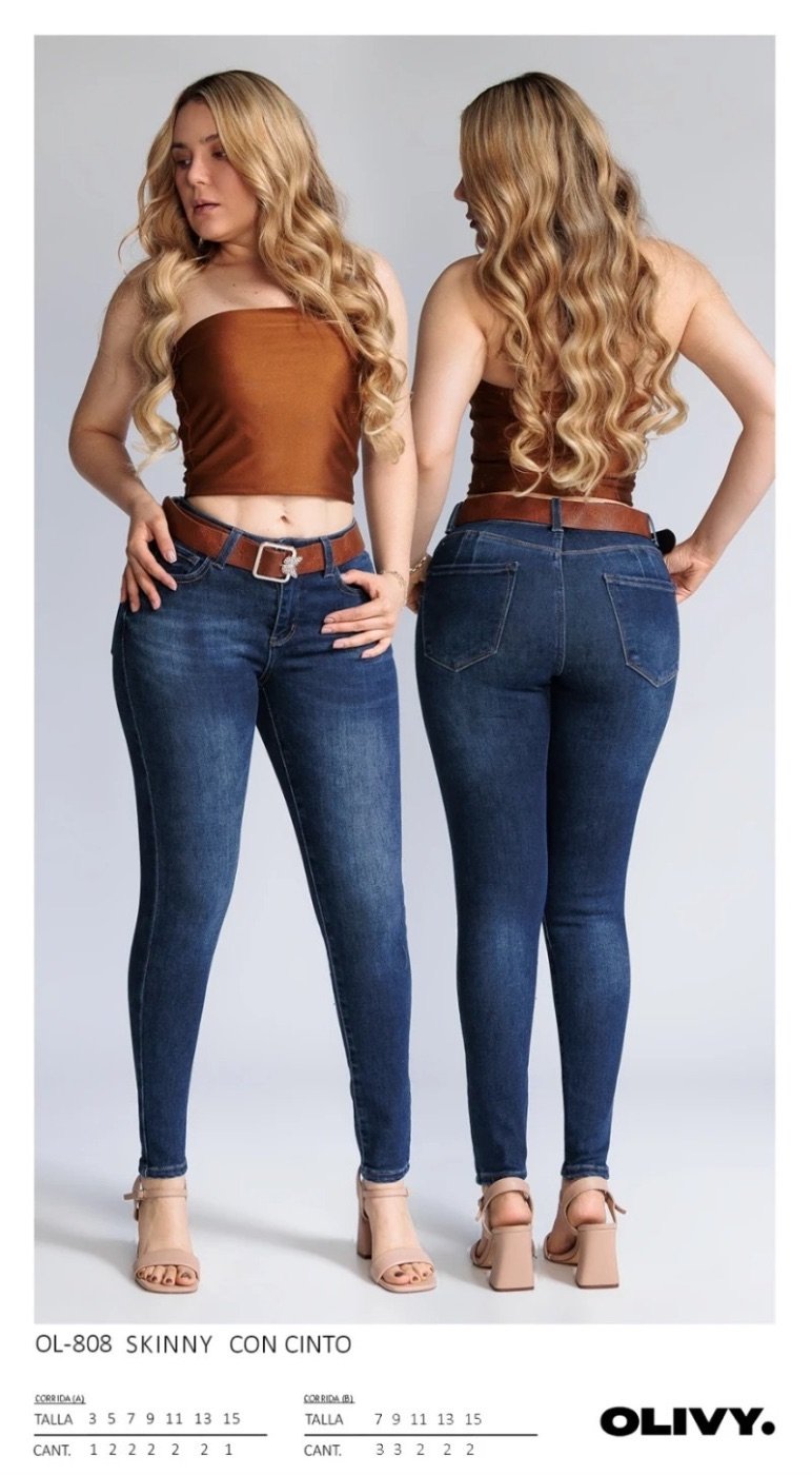 Pantalon Skinny de Mezclilla con Cinto para Mujer
