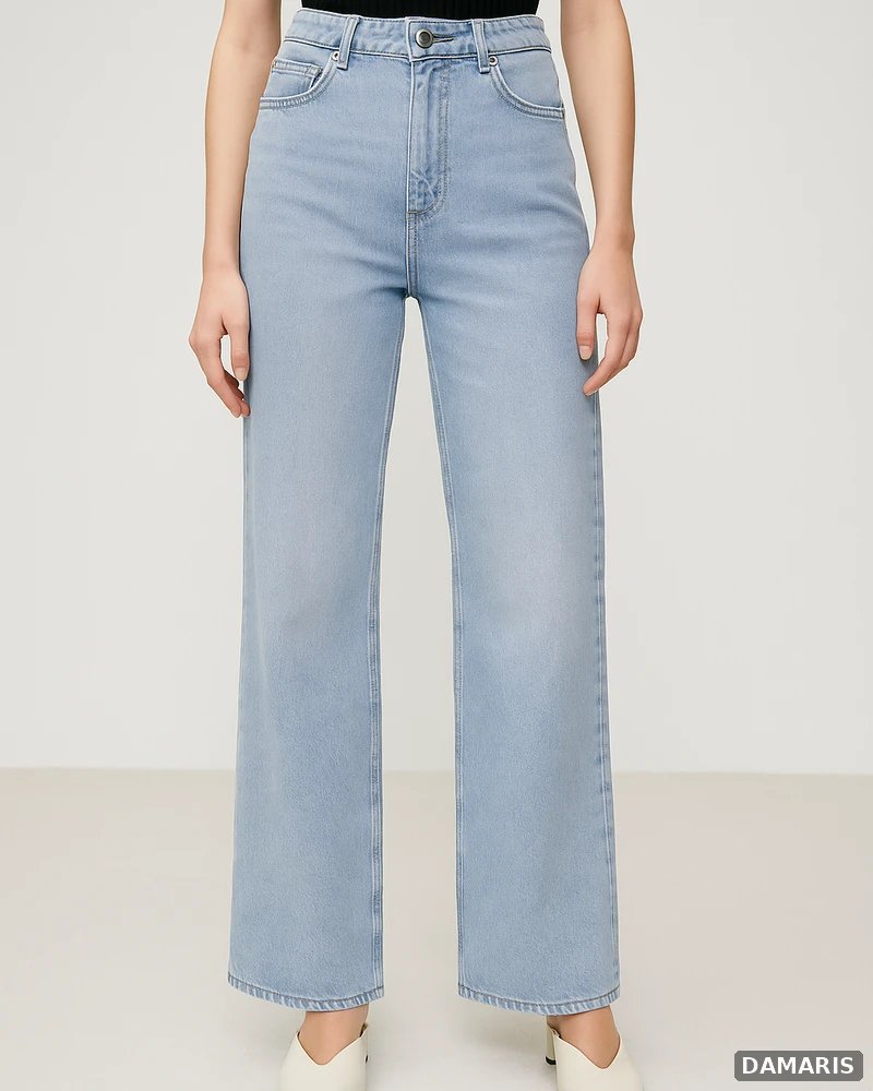 Pantalón Wide Leg Petite de Mezclilla Clara de Tiro Alto para Mujer