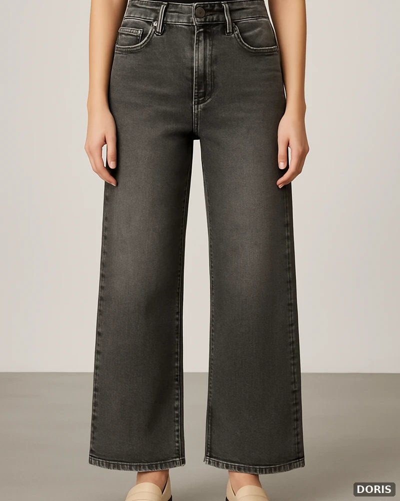Pantalon Wide Leg de Mezclilla Gris Oscuro Tiro Alto para Mujer