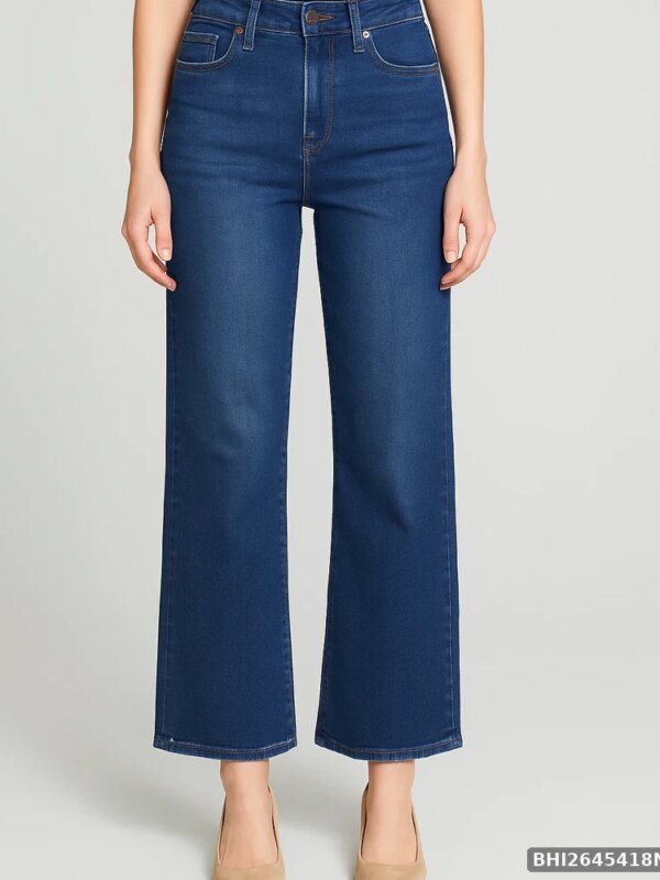 Pantalon Wide Leg de Mezclilla Azul Oscuro Tiro Alto para Mujer