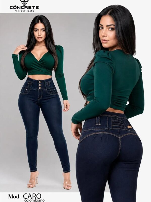 Pantalon Colombiano Levanta Cola de Mezclilla Obscura Skinny para Mujer