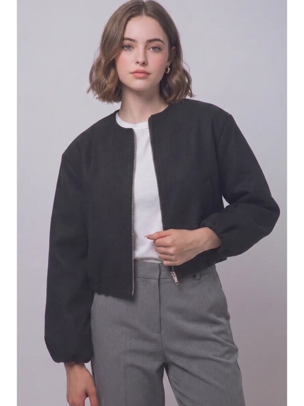 Sueter Bomber Crop con Cierre para Mujer Estilo Minimalista