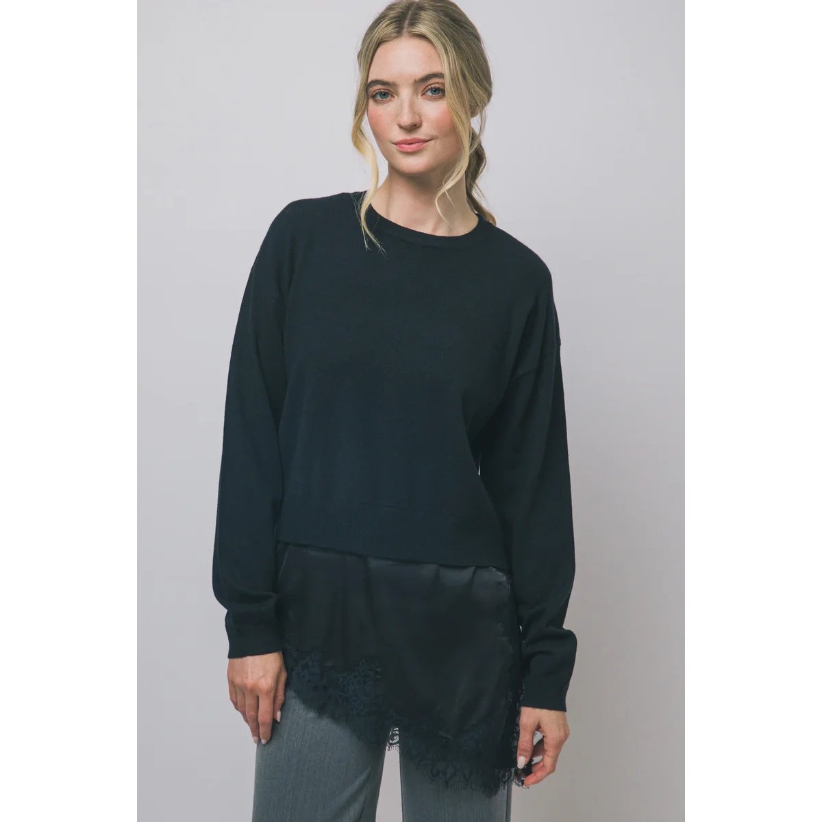 Suéter Verde con Encaje y Satén Asimétrico Elegante para Mujer - vista 3
