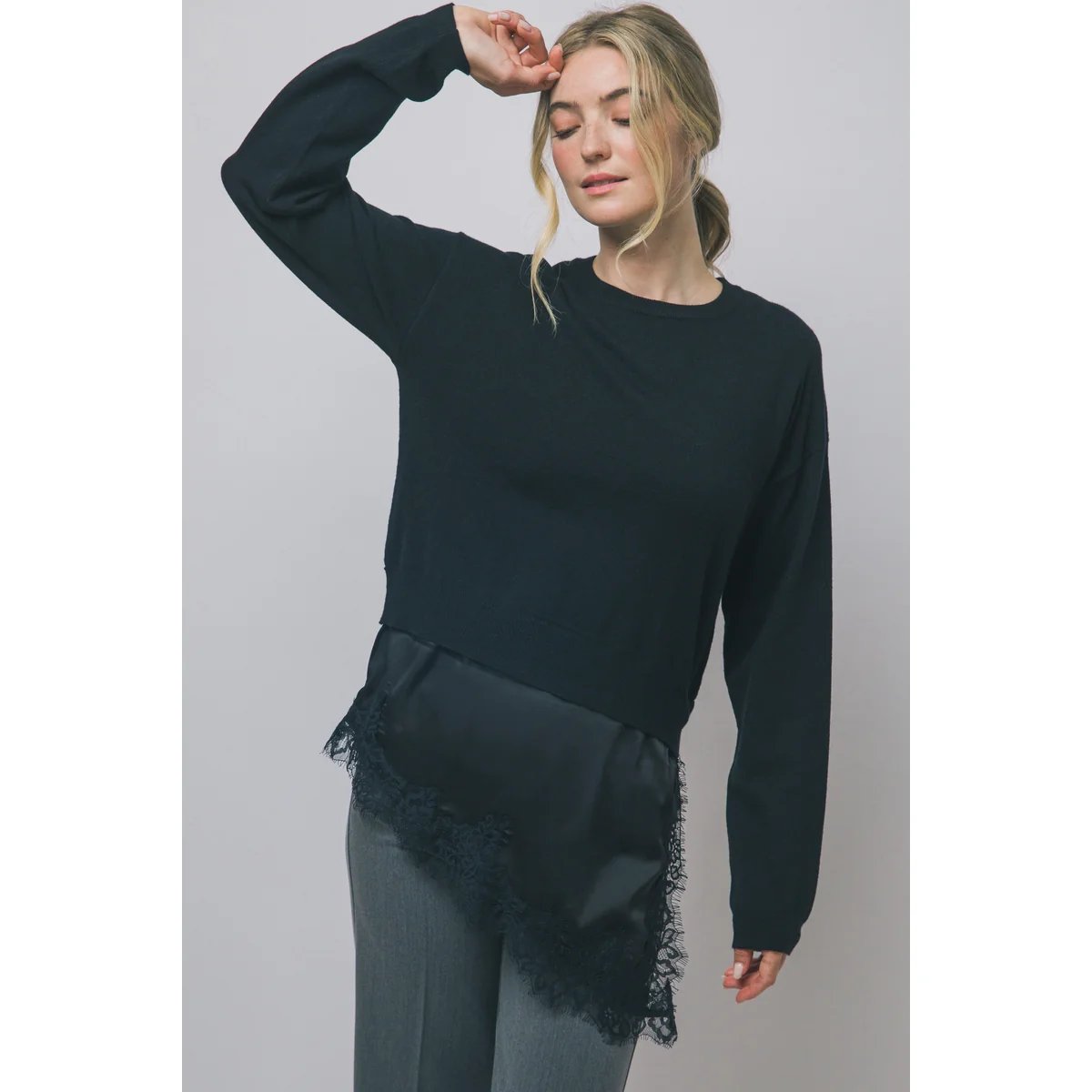 Suéter Verde con Encaje y Satén Asimétrico Elegante para Mujer - vista 9