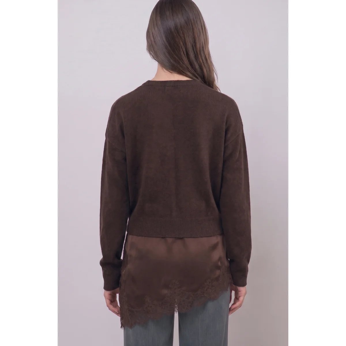Suéter Verde con Encaje y Satén Asimétrico Elegante para Mujer - vista 14