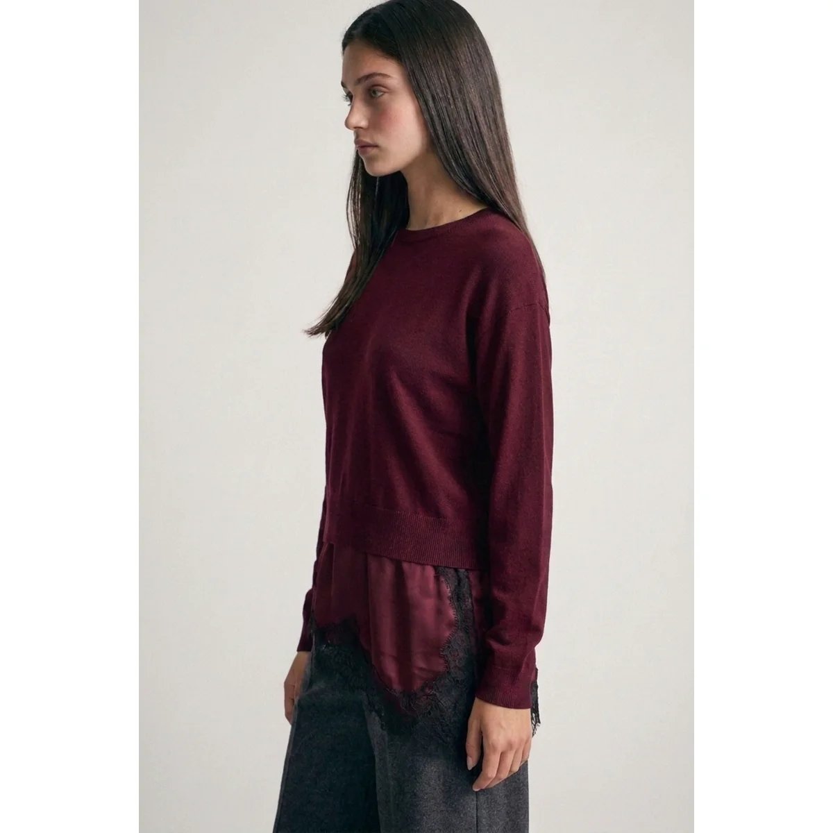 Suéter Verde con Encaje y Satén Asimétrico Elegante para Mujer - vista 19
