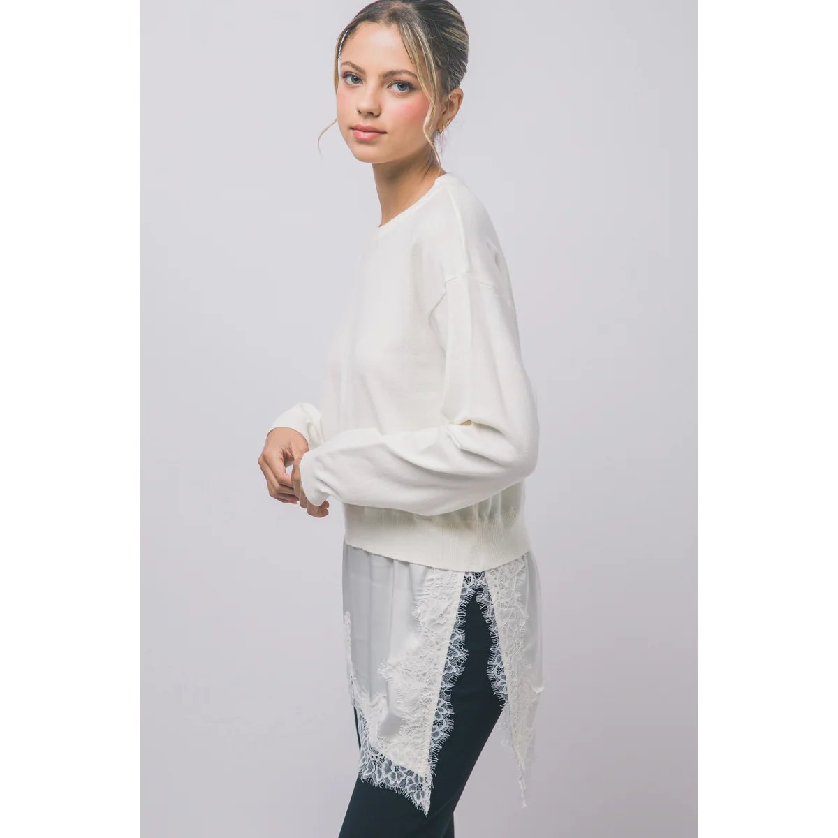 Suéter Verde con Encaje y Satén Asimétrico Elegante para Mujer - vista 22