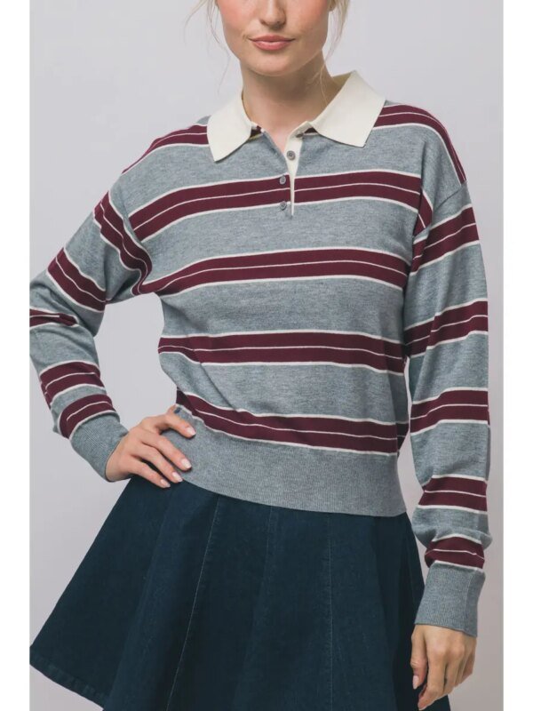 Suéter Polo a Rayas Estilo Universitario Vintage para Mujer